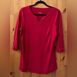 Liz Claiborne Petite Women's Red 3/4 Sleeve V-Neck Tunic T-Shirt - Size MP